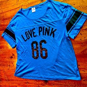 Victoria Secret Love PINK 86 Sequin Jersey T Shirt, size Large